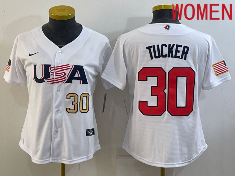 Women 2023 World Cub USA 30 Tucker White Nike MLB Jersey1